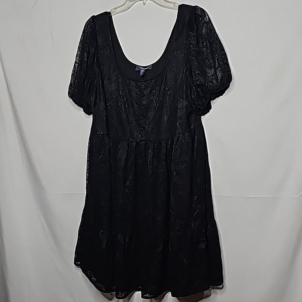 Modcloth black baby doll lace overlay bubble lace sleeves scoop neck dress sz 2X